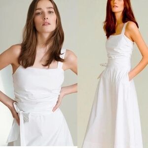 VERONICA BEARD Positano Ruched Bow Midi Dress White 14